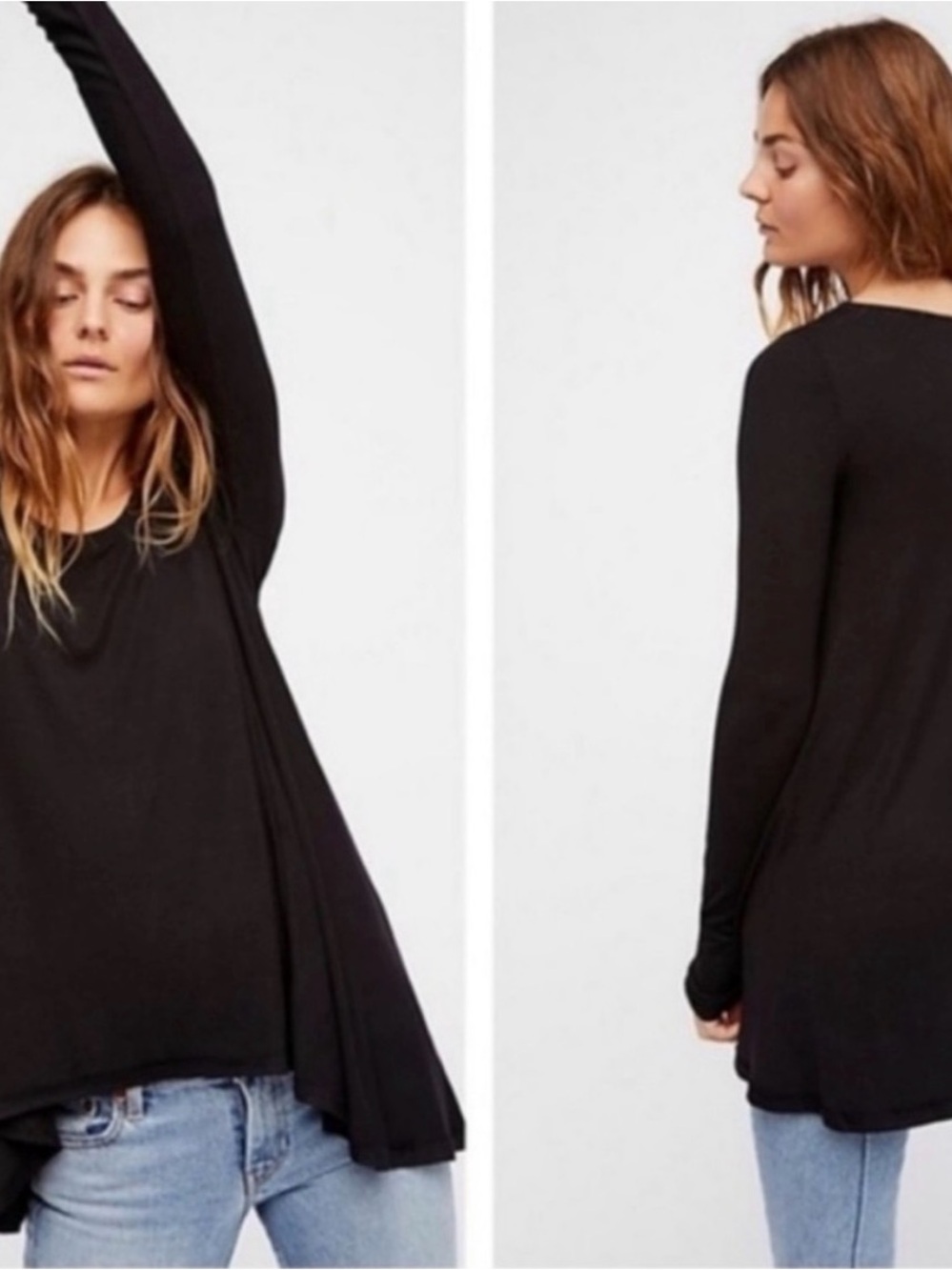 Free People January Black Long Sleeve Swing Top, Sz L, EUC